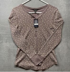 NWT Lucky Brand Washed Floral Henley Button Up Long Sleeve Waffle Knit Size M